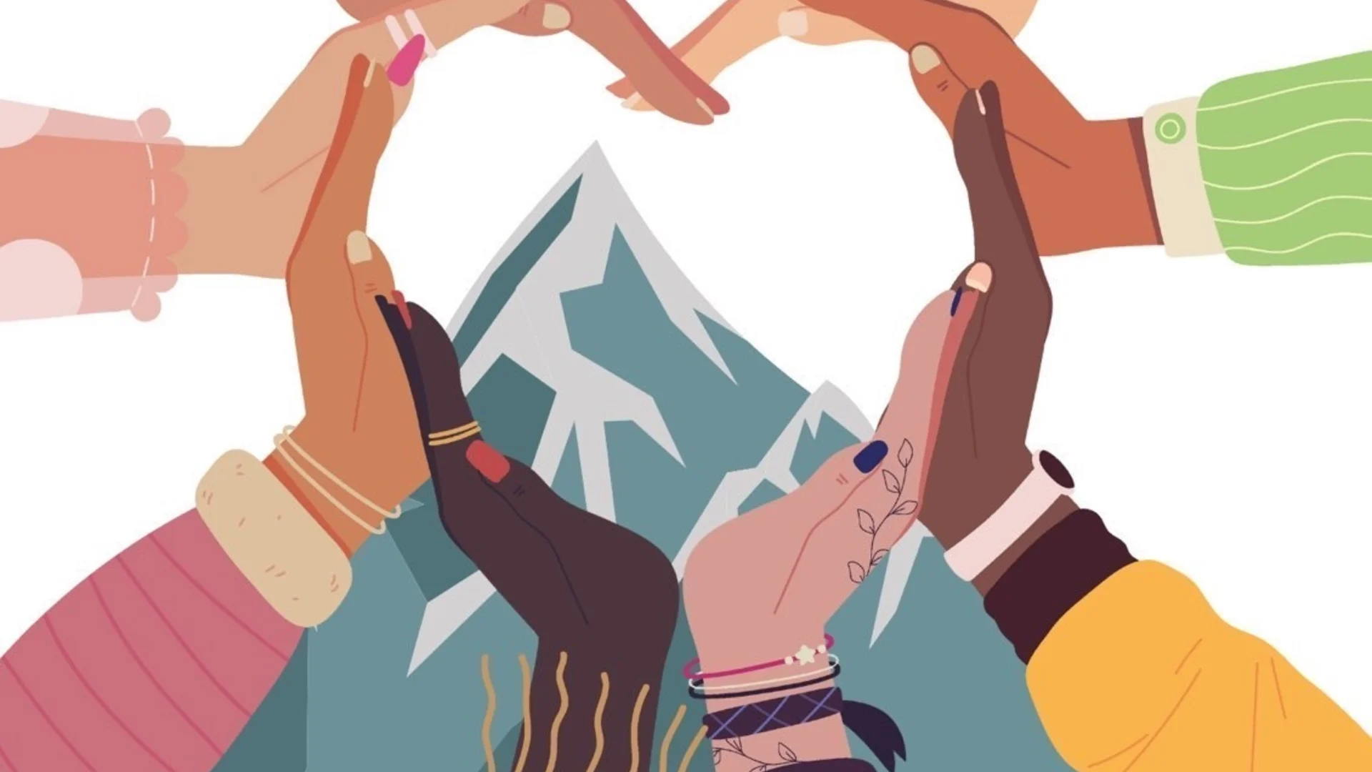 unterschiedliche Hände die ein Herz um einen Berg bilden. | © Jenny Breidenstein /Canva 