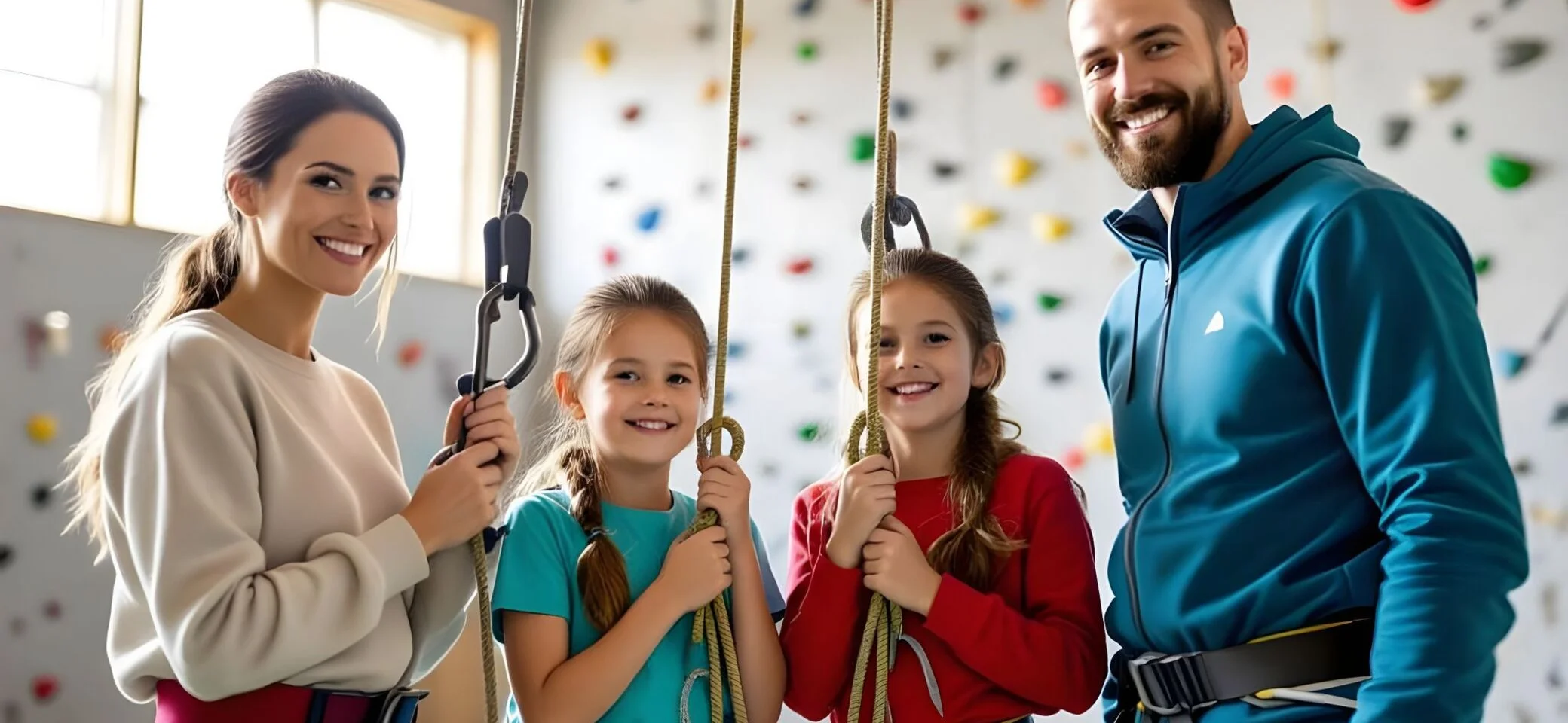 Familie in Kletterhalle mit Seilen | © AlpinClub Berlin / HiDream I1