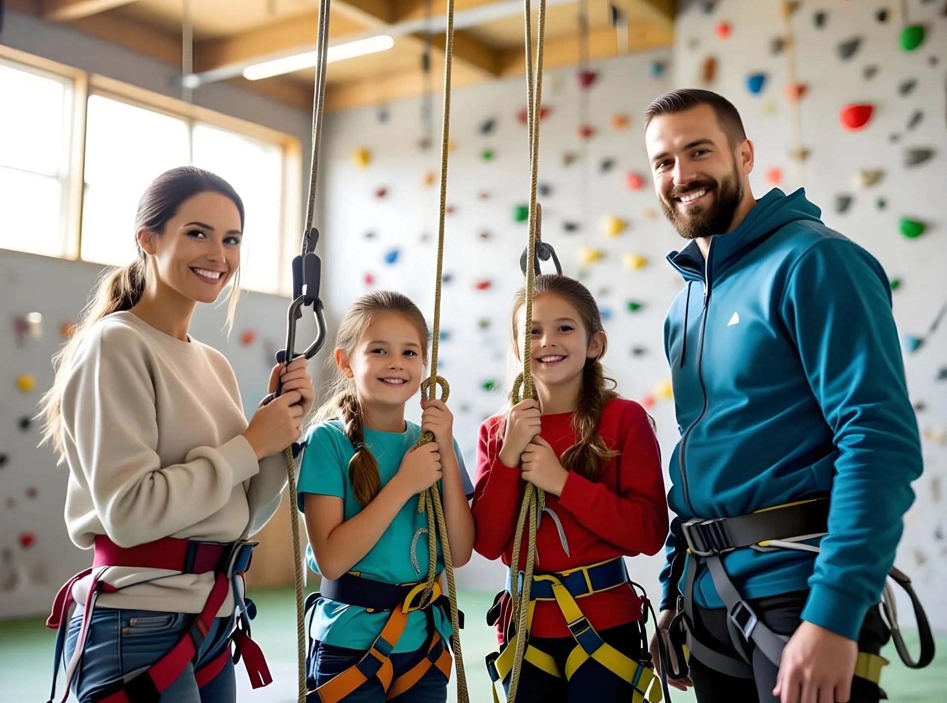 Familie in Kletterhalle mit Seilen | © AlpinClub Berlin / HiDream I1
