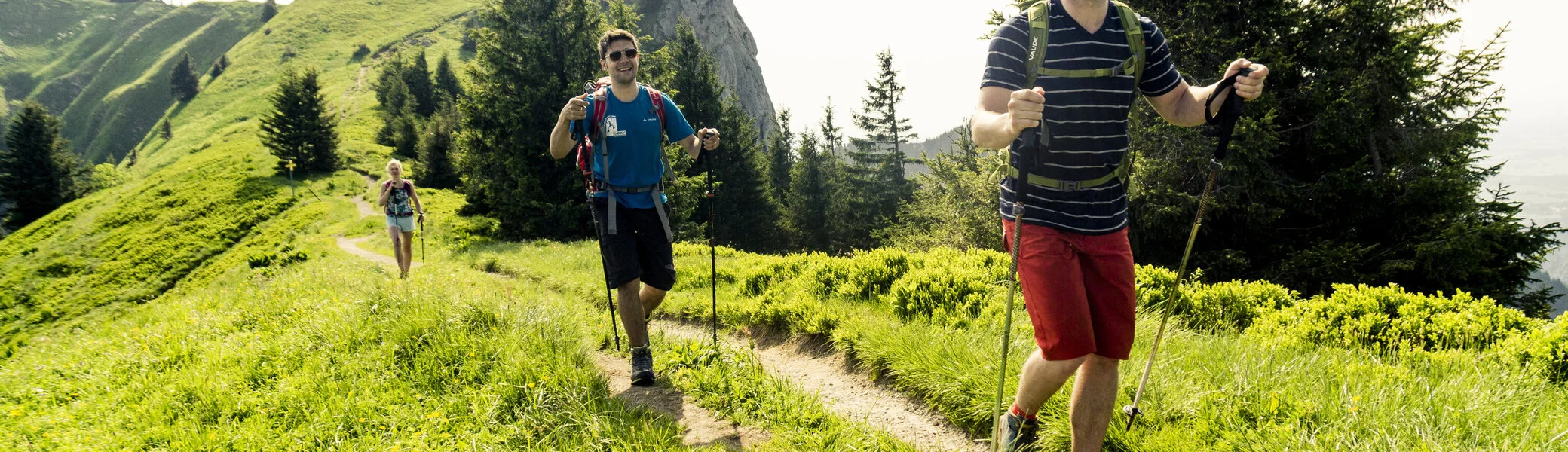Zwei Wanderer auf den grünen Berghängen der Chiemgauer Alpen | © DAV/Hans Herbig